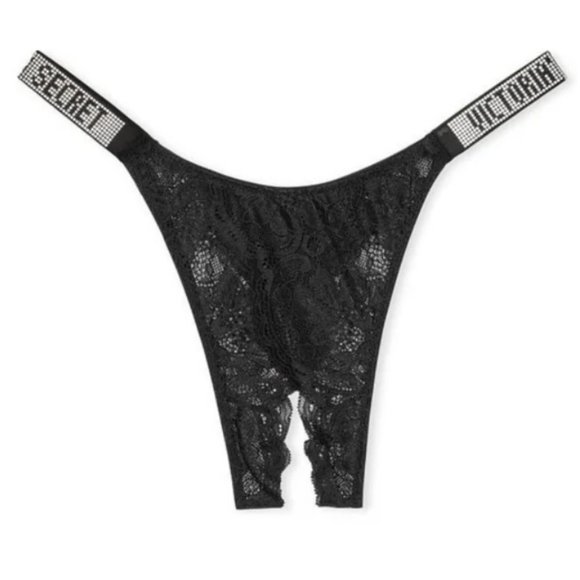 Victoria's secret very sexy shine strap bombshell Brazilian crotchless panty - Picture 1 of 9